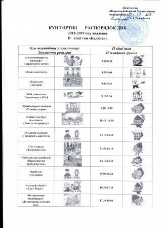 Күн тәртібі. "Балапан" ІІ кіші тобы