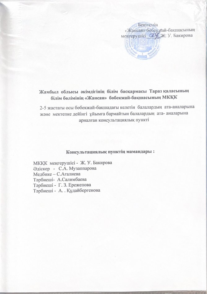 Консультациялық пунктің мамандарының тізімі